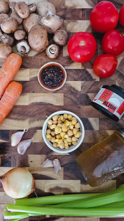 Sopa vegana de garbanzos y champiñones Klishi